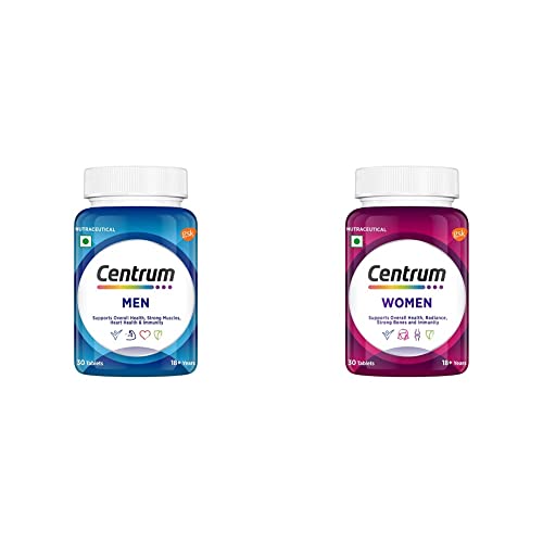 Image of Centrum Multivitamin For Men With Grape Seed Extract + Multivitamin For Women With Biotin Tablet|Pack Of 30, 1.45 Grams