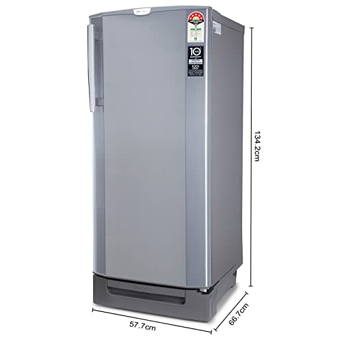 Image of Godrej 210 L 5 Star Inverter Direct-Cool Single Door Refrigerator Appliance (RD EDGEPRO 225E 53 TDI ST RH, Steel Rush, Base Stand with Drawer, Jumbo Vegetable Tray, 2022 Model)