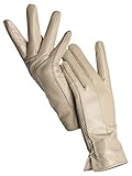 Women's Leather Gloves Winter Warm Plus Velour Short Thin Touching Screen Driving Color Gloves Light Beige Standard 6.5