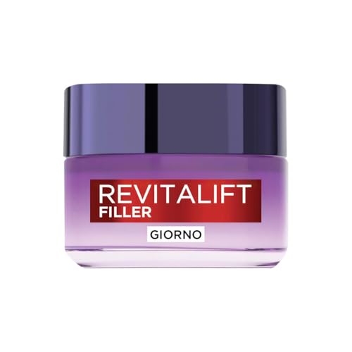 L'Oréal Paris Crema Viso Giorno Revitalift Filler, Per Tutti i Tipi di Pelle, Azione Anti-Rughe, Pelle Rimpolpata a Lungo, con Acido Ialuronico Concentrato, 50 ml