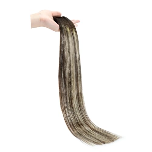 Image of Full Shine Invisible Weft Hair Extensions 18 Inch 105G Remy Straight Hair | Color 2 /60 /2 Dark Brown To Platinum Blonde Mix, Invisible Sew In, Party Styling, Photoshoot Looks, Add Volume
