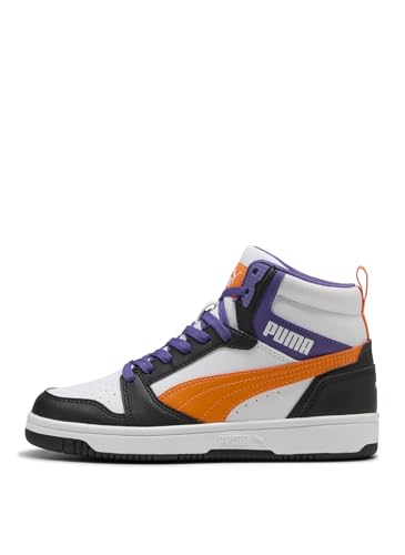 PUMA Rebound V6 Mid Jr, Zapatillas, Blanco Naranja GLO Negro, 36 EU