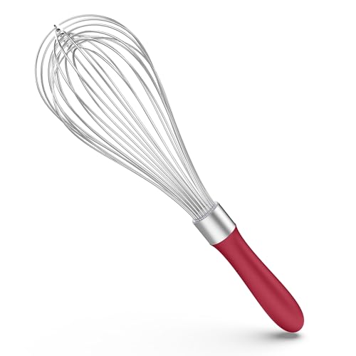 Image of U-Taste Wire Whisk for Cooking, 18 /10 Stainless Steel Balloon Wisk, L /Red
