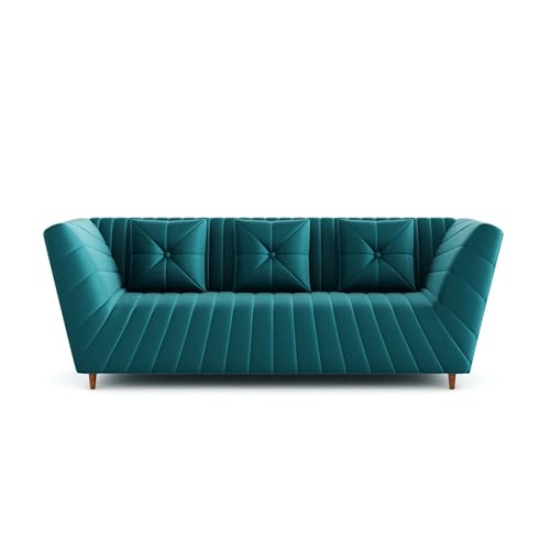 Image of Amazon Brand - Solimo Corell Tufted Velvet Fabric 3+2 Seater Sofa for Living Room Furniture (Teal)|3 Year Warranty
