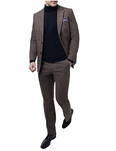 Costume formel homme tweed bleu gris veste deux boutons smokings entailler revers chic