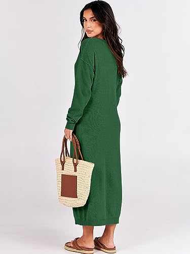 Image of ANRABESS Women Long Sleeve Button V Neck Oversized Casual Loose Fit Waffle Knit Fall Midi Sweater Dress 2026 Trendy Outfits