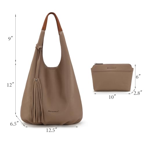Image of Montana West Hobo Bags for Women Slouchy Handbags 2PCS Tassels Shoulder Bag with Comestic Bag