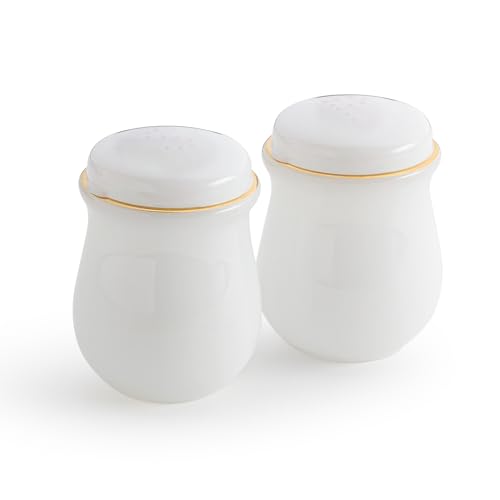 Barski Glass Salt & Pepper Shaker – Set of 2 Shakers, White with Gold Rim, 2.3' Height – Elegant Shakers for Dining Table, Kitchen, Parties, Cooking, Entertaining, and Special Occasions