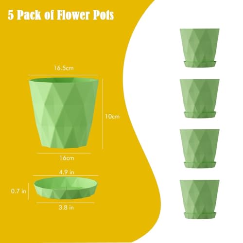 Image of OCRETA Set of 5 | 6.5 Inch Flower Pots for Home Decoration, Flower Pots for Garden Plants, Gardening Pots, Big Pots for Plants, Plastic Flower Pot, Indoor Plant Pots, Pots for Plants (Vibrant Radium)
