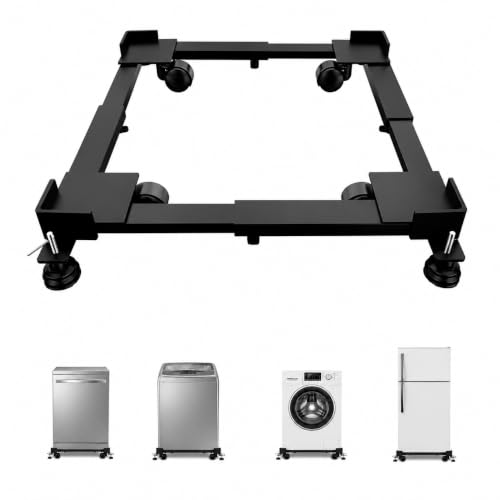 Image of TEKCOOL Washing Machine Stand /Trolley with Wheels (7-12 KG) | Adjustable Metal Stand & Anti-Vibration Pads Fits Semi or Front, Top Load Washing Machines, Fridge & Dishwasher, Black, 170 KG Capacity