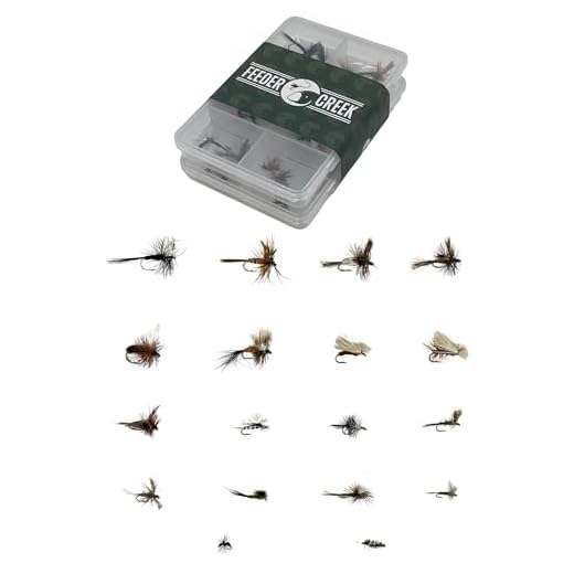 Feeder Creek Fly Fishing Lures, 36pc in 18 Patterns (2 of Each) of Dry Flies for Trout, Bass, Salmon & Other Freshwater Fish, Various Sizes Included