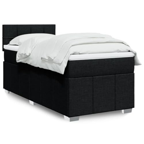 YNGBHFNOP Sommier à Lattes avec Matelas et surmatelas intégrés Noir 90x200 cm, Tête de lit en Tissu Polyester, Confort Ferme avec Ressorts ensachés...