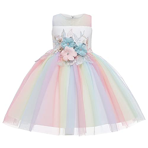 Beauty Pageant Dress Girl Sleeveless Size 10 Knee Party Wedding Prom Bridesmaid Dresses for Wedding Girls Tutu Formal Tulle Ball Gown Teen Big Girl Age of 8 Sequins Teen Sundress 7-16 (Rainbow, 150)