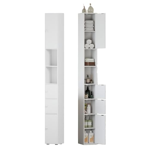 Homullel 20 cm Breit Badezimmerschrank 180 cm Hoch Schmal Hochschrank für Bad, Schmaler Badschrank Küchenschrank Buffetschrank für Küche, Badezimmer (Weiß, 180cm)