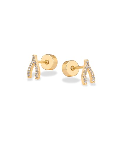 Image of PAVOI 14K Gold Plated Dainty Flat Back Earrings for Women, Piercing Studs | Hypoallergenic Stud Earrings with 925 Sterling Silver Posts, Motif Flatback Screw Back Helix Cartilage