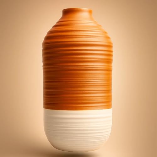 Image of Sphinx Decorative Ceramic Vase, Flower Vase, Pampas Grass Vase, Ceramic vase for Living Room,Ceramic vases for Home Decoration (Ribbed Cylindrical - 9 Inch