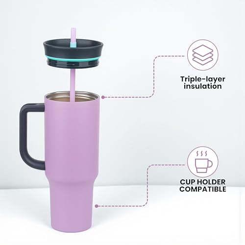 Image of Tumbler with lid and Straw 1200ML Cup Stainless Steel Vacuum Insulated Tumbler for Water, Iced Tea or Coffee 1.2L Office Gym Travelling (Purple Black)