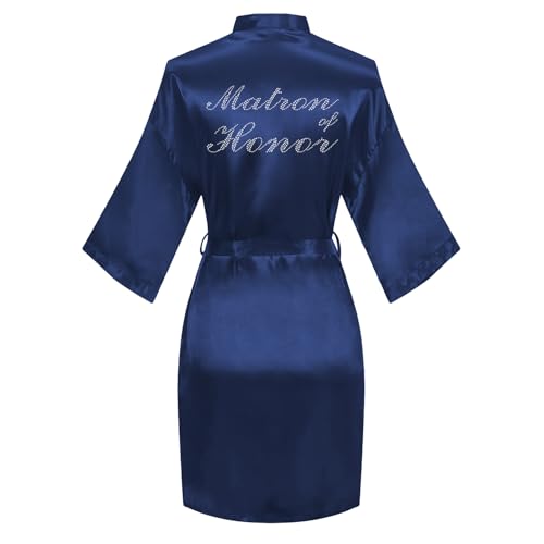 Image of Women's Bride Bridesmaid Robes Short Satin One Size Silver Rhinestones Wedding Party Getting Ready Sleepwear