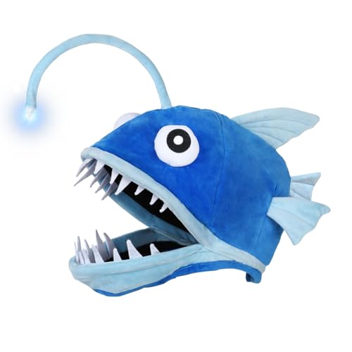 Lrvcnva Fish Costume Hat for Kid Angler Fish Light up Costume Hat for Halloween/Themed Parties/Cosplay Events (Kid)