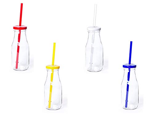 DISOK - Lote de 48 Tarros de Cristal con Caña surtido en colores. Tarros de bebida infantiles para colegios, ludotecas, cumpleaños, fiestas infantiles, comuniones.