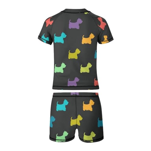 Colorful West Highland Terrier SilhouettesChildren's Swimsuits Boys Two Piece Suit10-12Y（150cm）3