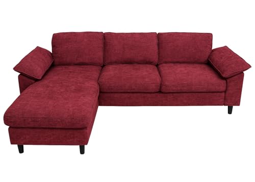 Mendler Sofa-Garnitur HWC-O71, Couch Ecksofa L-Form, Liegefläche Links/rechts, Stoff (320 g/m²) Holz 84x229x140cm - Bordeaux