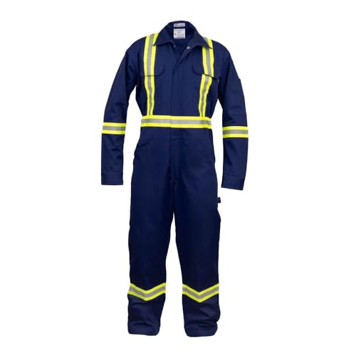 Just In Trend Safety Hi Vis Coverall with Leg Zipper 100% Cotton, 7 oz (2XL, Navy Blue)