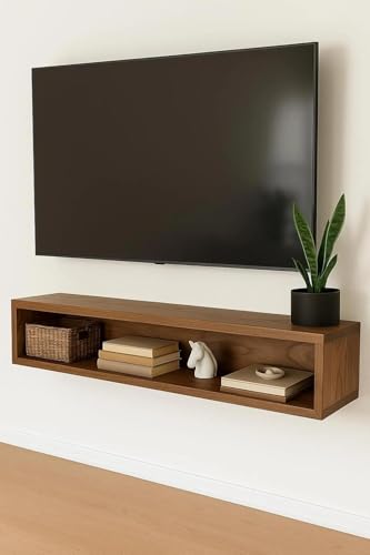 Image of Solid Wood Entertainment Floating Tv Unit for Living Room | Floating Media Tv Cabinet | Natural Finish Color and Size Off (Natural, Extra Large 140 CM)
