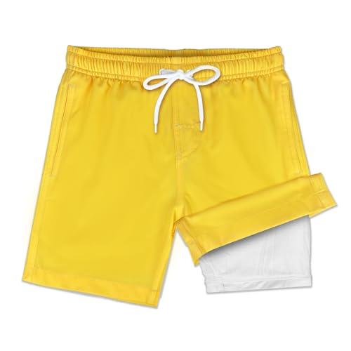 QRANSS Boys Swim Trunks with Compression Liner,No Mesh Anti-Chafing Comfy Swimming Trunks with Boxer Brief Liner,Size 6-20