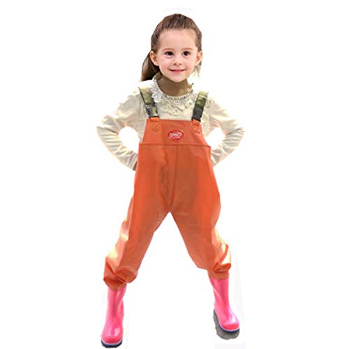 Xmrs Kids Candy Color Chest Waders Waterproof Pvc Bootfoot Cleated Fish Wader For Age 3-10 Yr Old (Orange, 175Mm -Us 12) #TOP23
