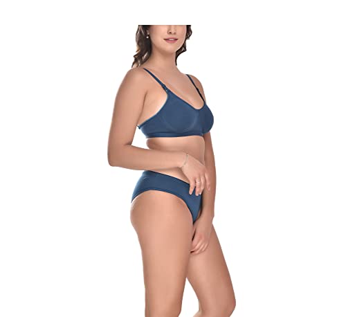 Image of Elina Women's Full Coverage Non Padded with Detachable Strap Cotton Hosiery Bra and Panty Set (Lovia Set)