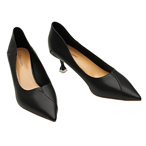 C.Paravano Women's Pointed Toe Kitten Heel Pumps|Wedding, Office & Casual Dress Shoes|Low Heel Work Shoes for Business Meetings, Cocktail Parties, Everyday Wear(Size 9,Black) - Main Image