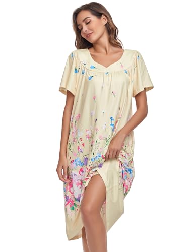Image of Muumuu House Dresses for Women Nightgown Duster Moomoo Short Sleeve Patio Dress with Pockets S-3XL
