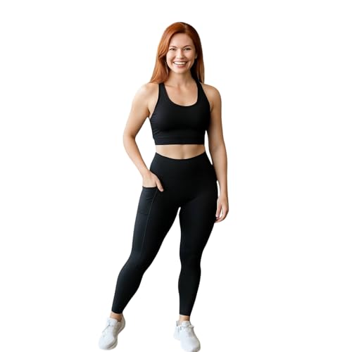 Calça Legging LISA com BOLSOS Leg Fitness Academia Corrida Cintura Alta Feminina 1057 (BR, Alfa, G, Regular, Regular, Preto)