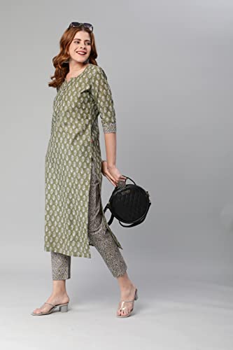 Image of GoSriKi Women's Cotton Blend Kurta With Pant