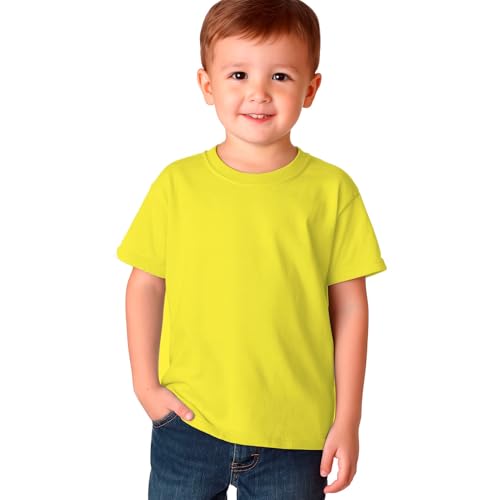 Camiseta niño básica Manga Corta - Camiseta Blanca niño 100% algodón –, Punto Liso 155 g/m² – Pack 1, 5 o 10 Unidades, Uso Diario o Colegio (FR/ES, Edad, 1 año, 2 años, Regular, 1, Amarillo)