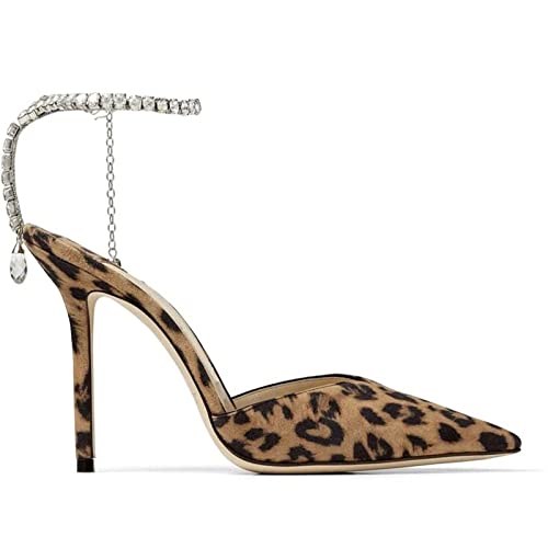 Image of LauraVicci Women's Heeled Sandals Crystal Chain Ankle Straps Rhinestones Buckle High Heels Stiletto Slip On Wedding Party Satin Dress Shoes