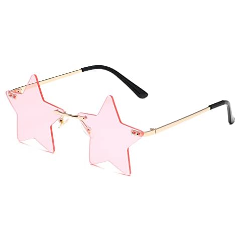 YUELUQU Vintage Fashion Funny Festival Sunglasses Metal Frameless Women Mens Punk Party Glasses (Star-pink) Cover