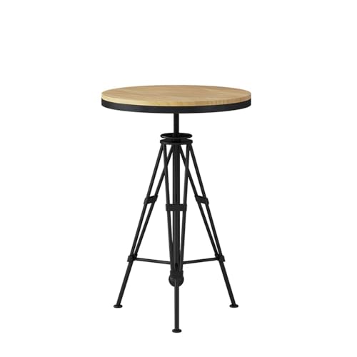 ZIGUIhsou-11 Mesa de Bar Mesa de Bar Redonda Hierro con Patas Altas y Altura Ajustable Madera for Ocio