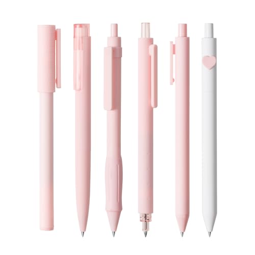 Kaco 6 Pieces Gel Pens Cute Stationery, Journaling Note Taking Pens, 0.5mm Fine Point, BUCUO (6 Pcs Pink - All Black Ink)