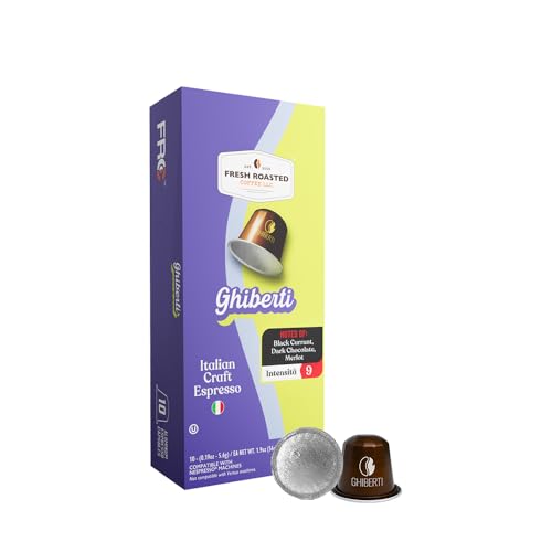 Image of Fresh Roasted Coffee, Ghiberti Italian Craft Espresso Capsules for Nespresso OriginalLine, Intensity 9, Kosher, 10 Recyclable Aluminum Capsules