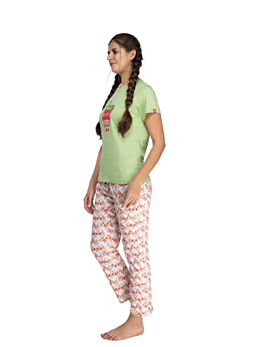 Image of Evolove Women's Cotton Round Neck Short SleevesNight Suit Set /Top Pyjama Set Super Soft Comfortable (Nightsuit-Round-HS-4)
