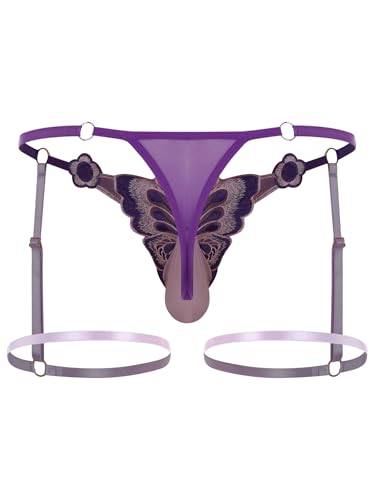 Men's Jockstrap Pouch Comfortable Stretchy G-String Thong Underwear Embroidered Leg Hoop Panties2