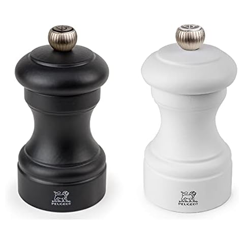 Peugeot Bistro Duo Manual Salt and Pepper Mill Set - Classic Adjustable Grinder, Beechwood, 4 inch, Black and White Cover