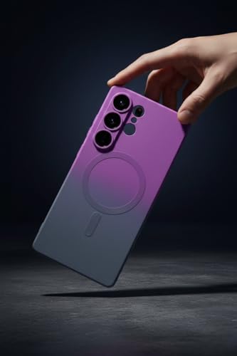 Image of amazon basics Gradient Mag-Safe Case for Samsung Galaxy S23 Ultra 5G | Soft Silicone Shockproof Cover with Camera Protection | Slim Lightweight Design | Smooth Touch & Durable - Purple & Gray