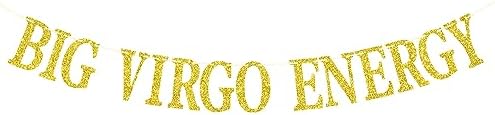Big Virgo Energy Banner, Virgo Birthday Decor, 12 Zodiac Constellations Birthday Themed Party Decorations (Gold Glitter)