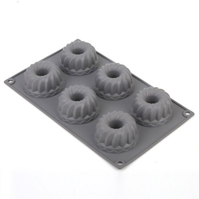 Amio Silicone mold, cake mold 6 spiral pattern cup DIY cookie mold high temperature microwave doughnut mold (Color : Gray)