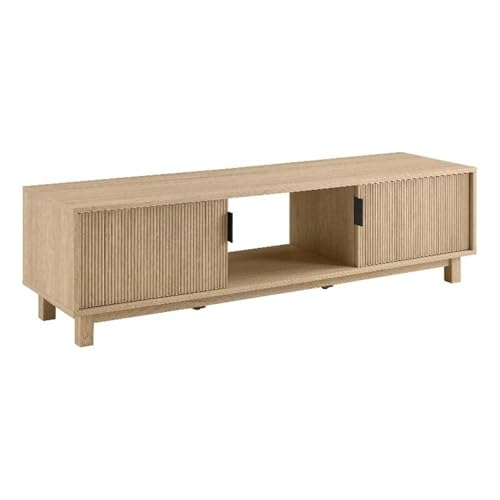 Walker Edison Arundo Fluted TV Stand for TVs up to 65 Inches, 58' TV Stand, Coastal Oak