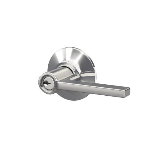 Image of SCHLAGE Latitude Keyed Entry Door Handle, Reversible, Bright Chrome | Keyed entry lever door handle with turn-button lock, Easy to install, Certified security & durability, Universal fit, 2 keys