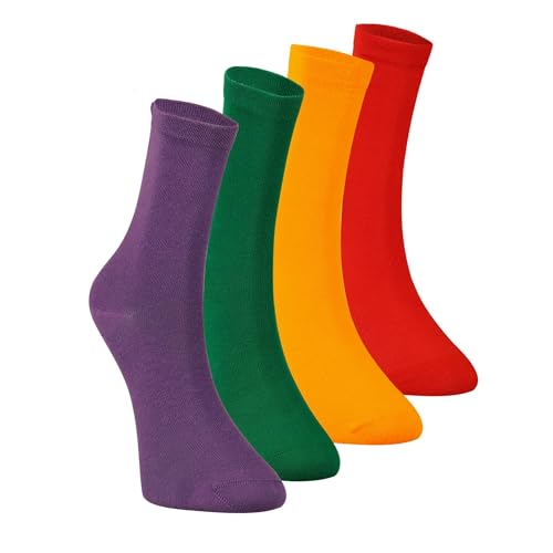 Women's Cotton Socket Socks 4 Pack (Green, Purple, Yellow, Red)